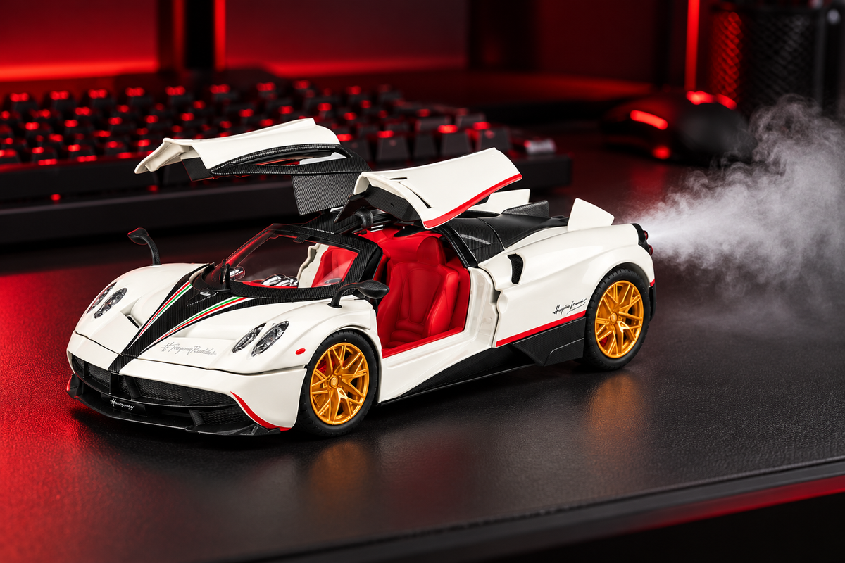 Pagani water-mist effect, AI-styled illustration